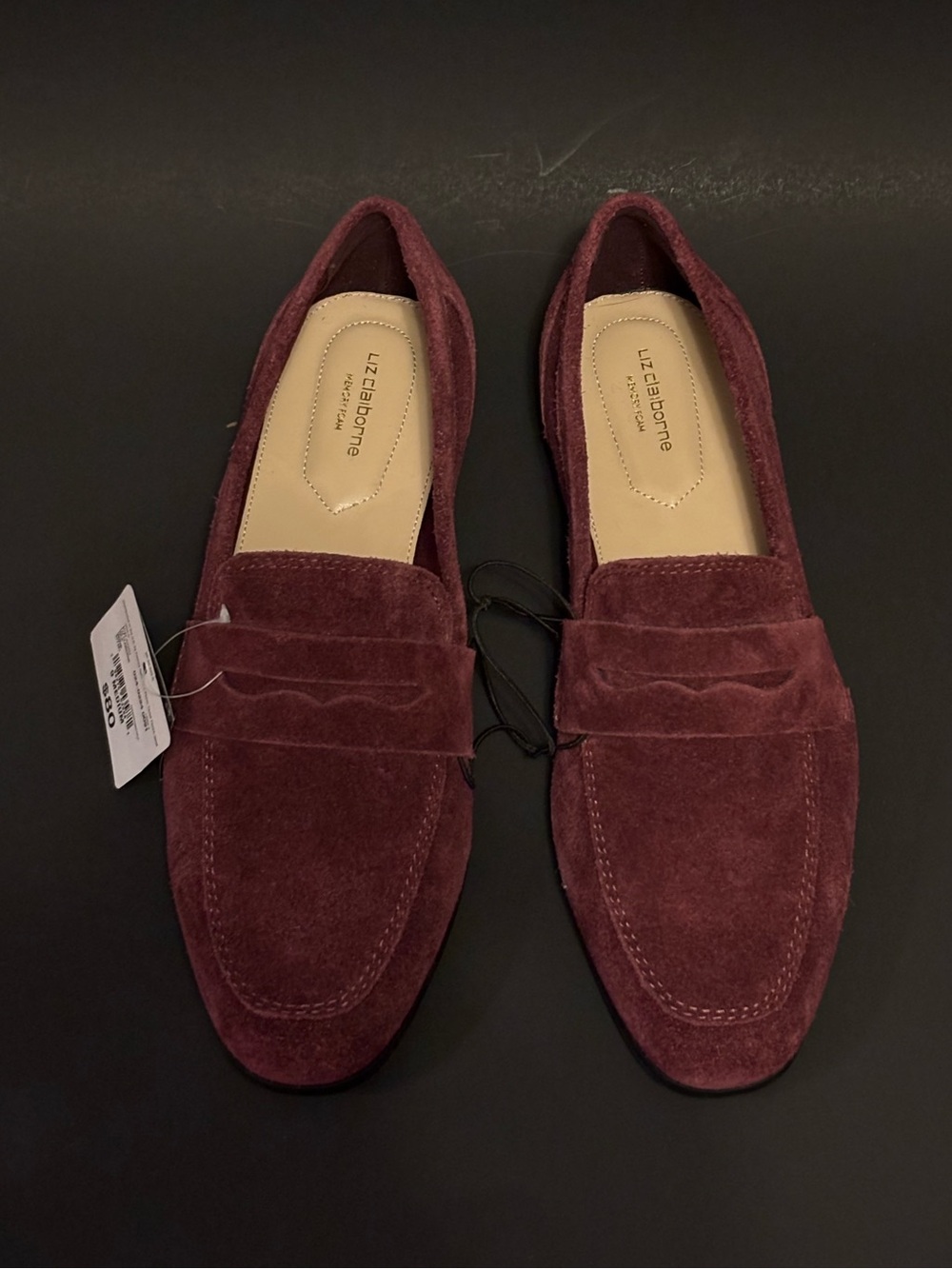 Liz Claiborne Wine Red Inca Suede Penny Loafers Shoes Size 9 NEW